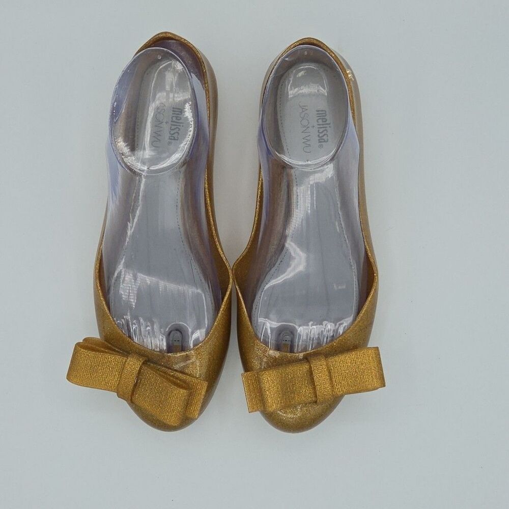 Jason Wu X Melissa Gold Glitter Bow Jelly Ballet Flats Women's SZ 7 Loafers EUC - Picture 6 of 9